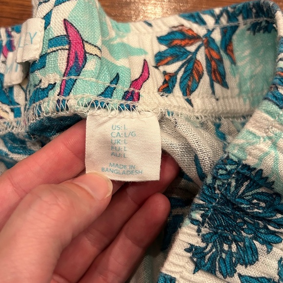 Cynthia Rowley Linen Pants Women’s Size Large Blue Leaves Wide Leg - Picture 6 of 7